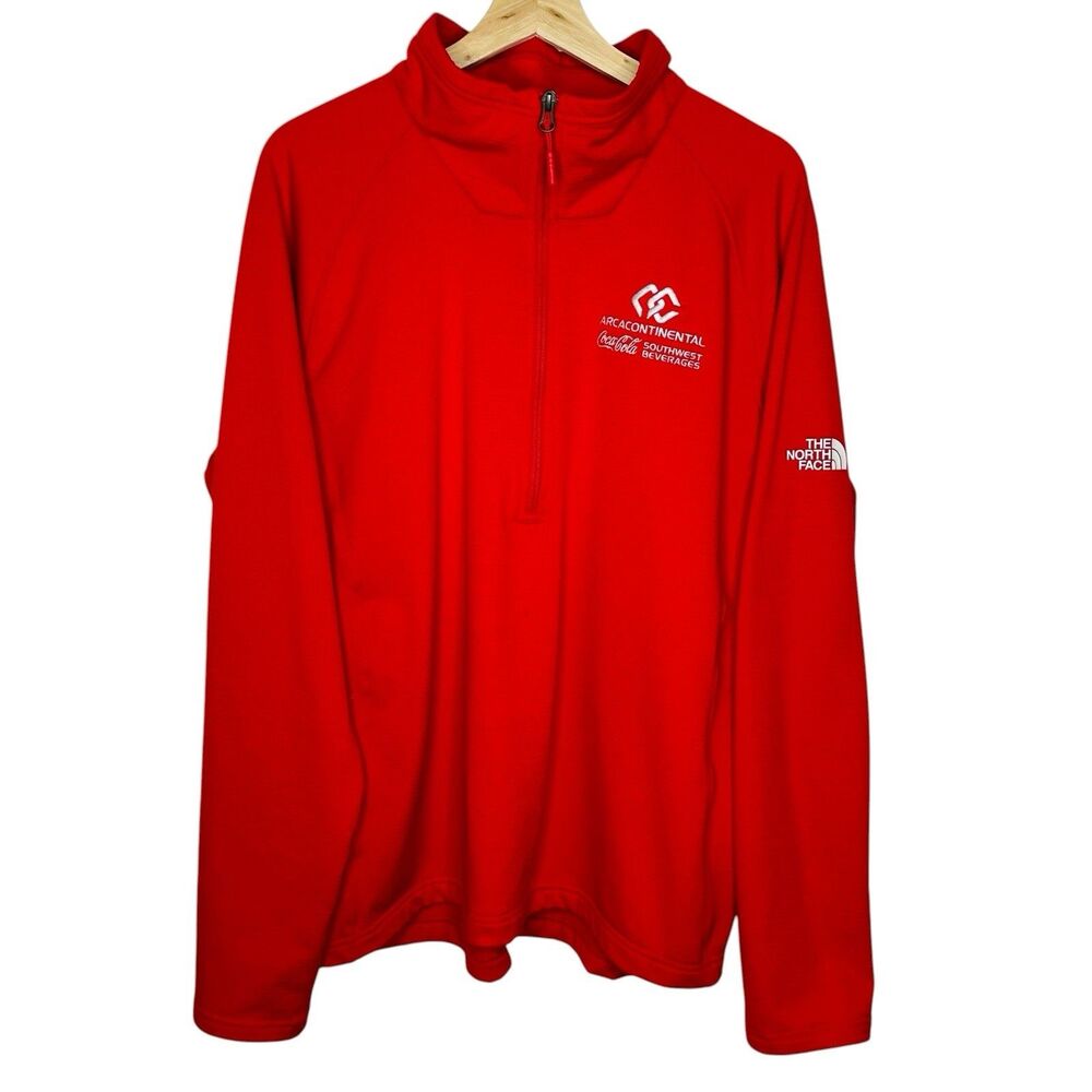 North Face Fleece Pullover Men's XL Red Mountain Peaks Quarter-Zip Embroidered